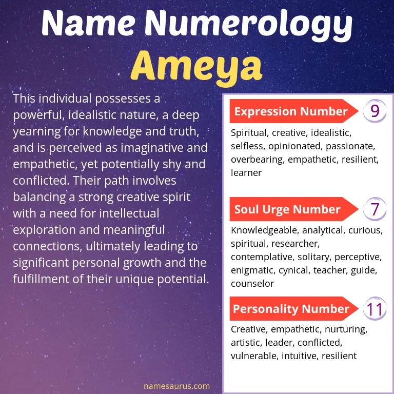 numerology of the name ameya.