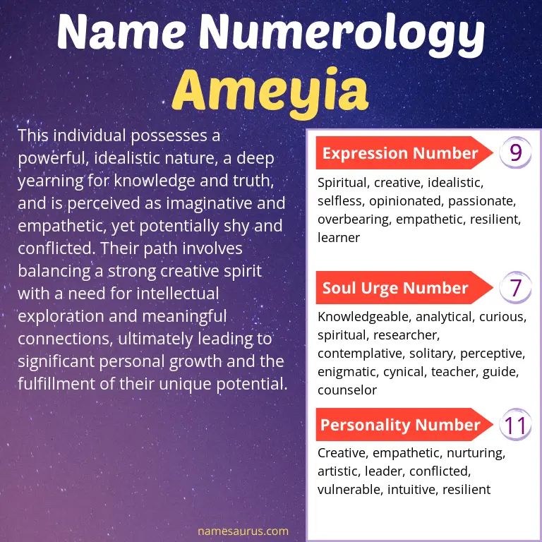 numerology of the name ameyia.