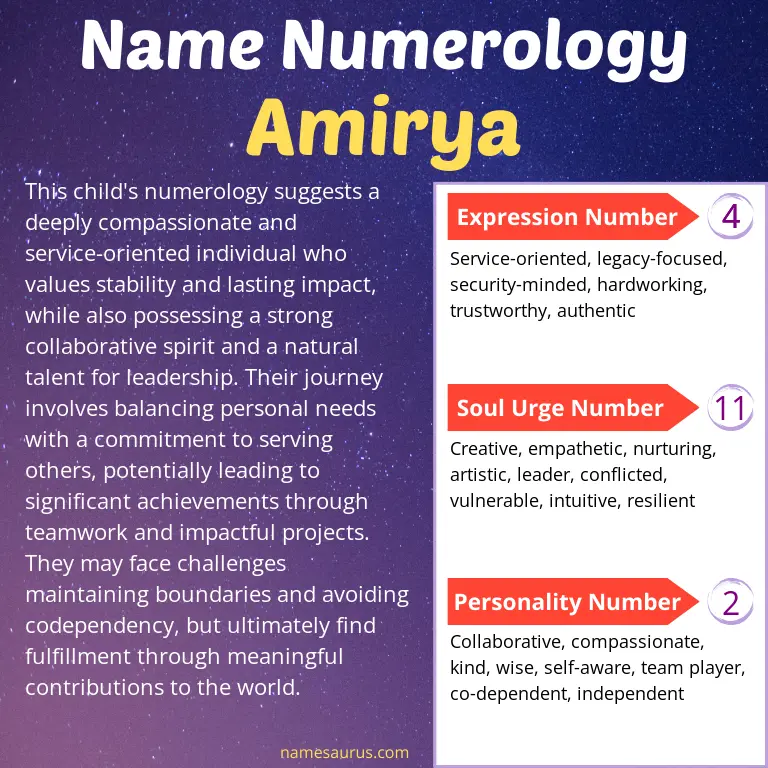numerology of the name amirya.