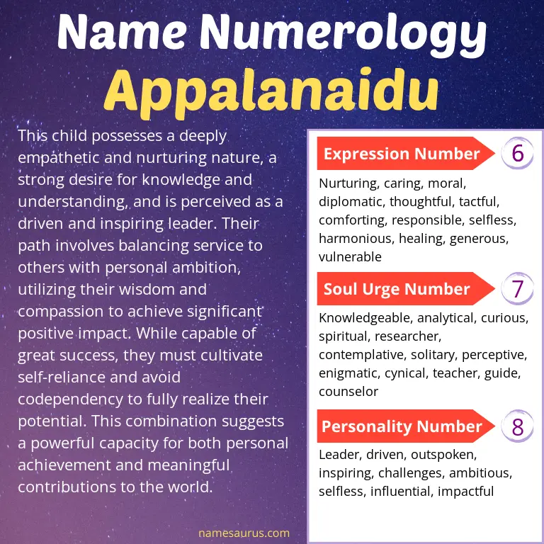 numerology of the name appalanaidu.
