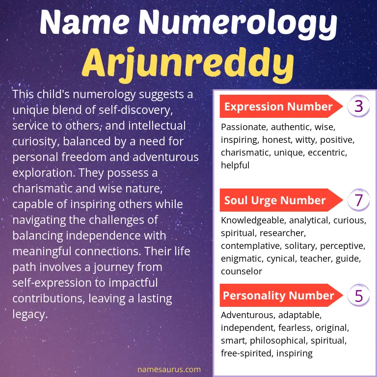 numerology of the name arjunreddy.