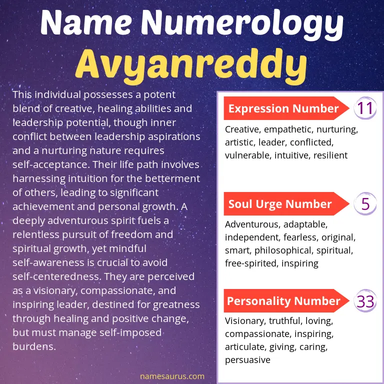 numerology of the name avyanreddy.