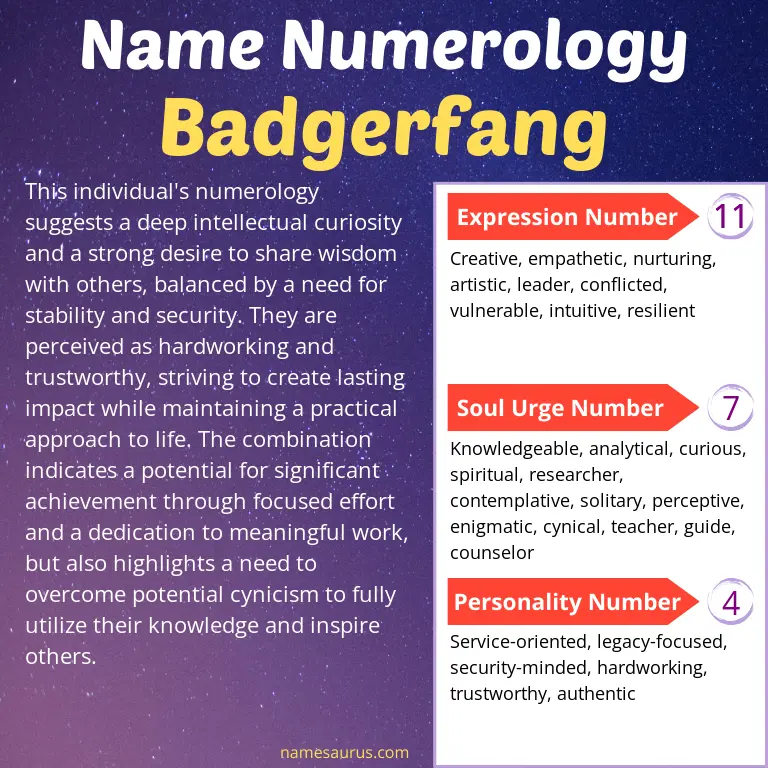 numerology of the name badgerfang.