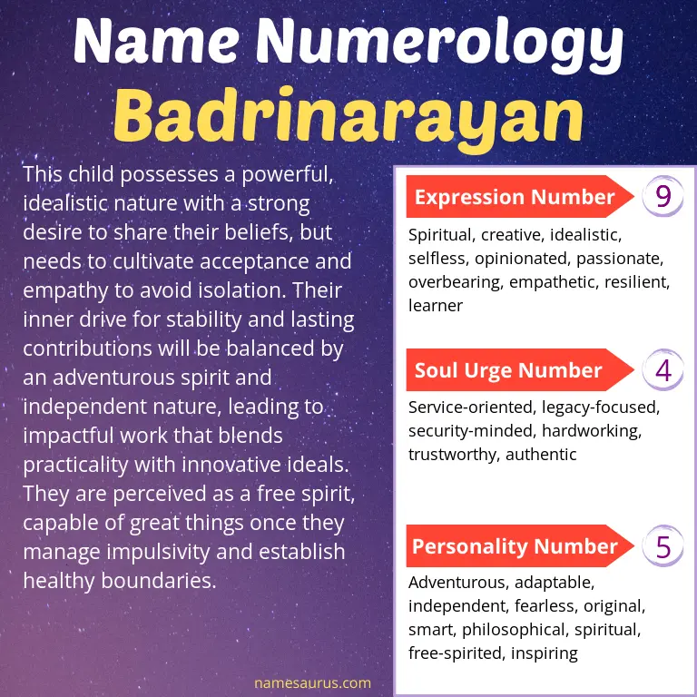 numerology of the name badrinarayan.