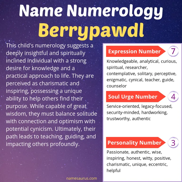 numerology of the name berrypawdl.