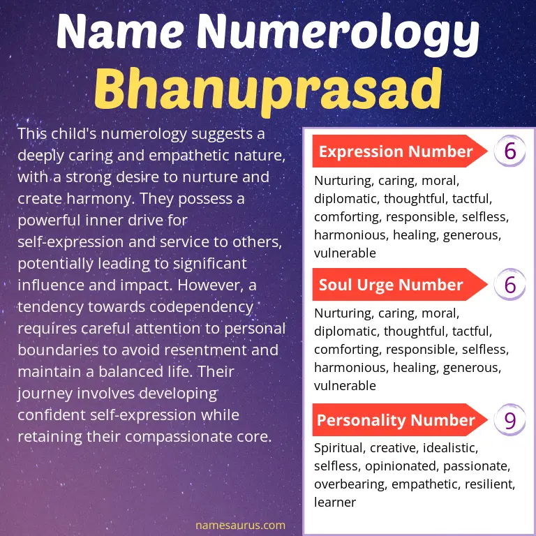numerology of the name bhanuprasad.