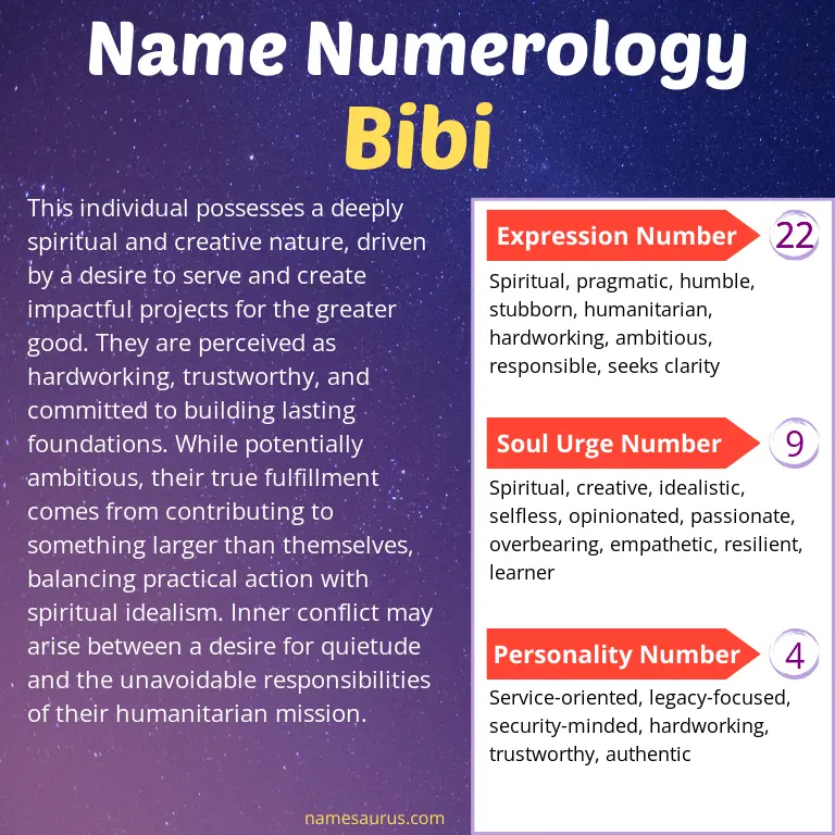 numerology of the name bibi.