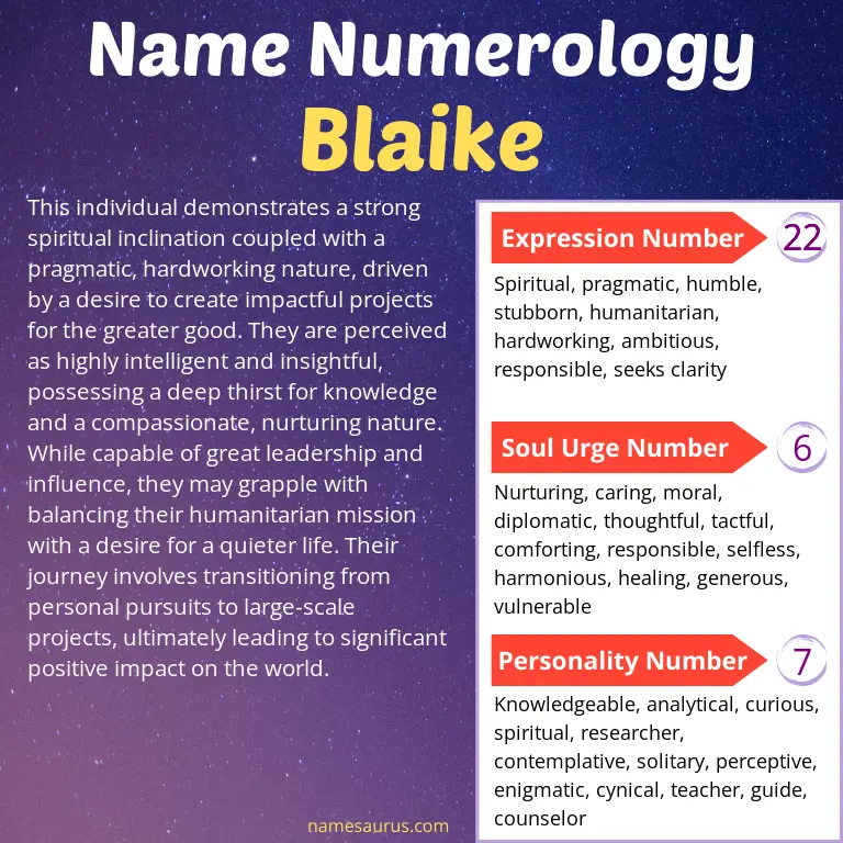 numerology of the name blaike.