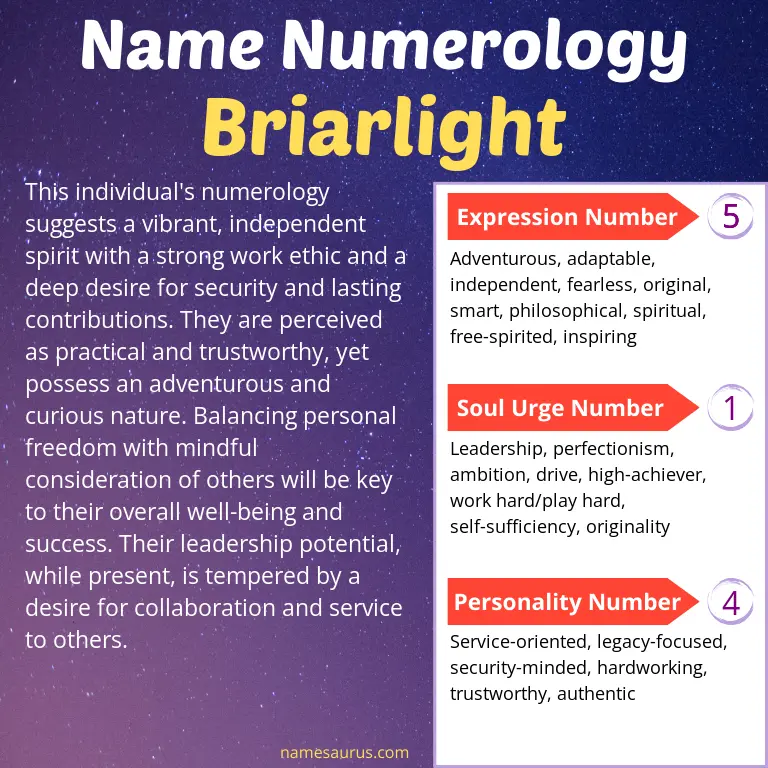 numerology of the name briarlight.