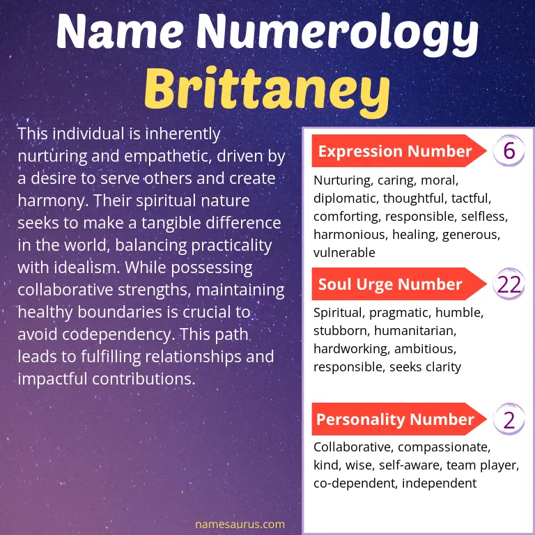 numerology of the name brittaney.