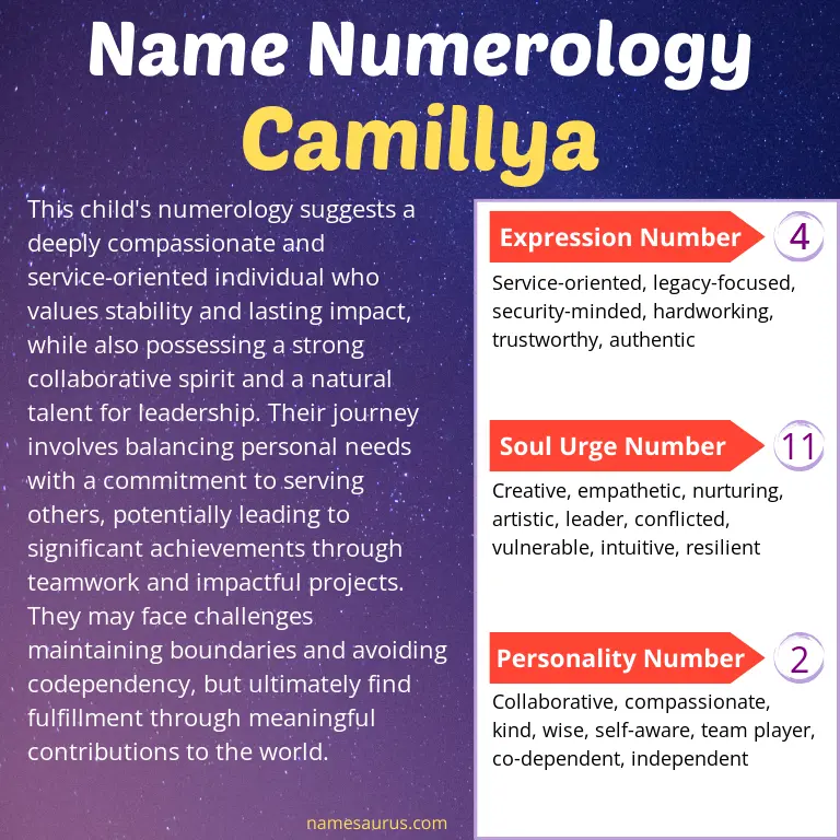 numerology of the name camillya.