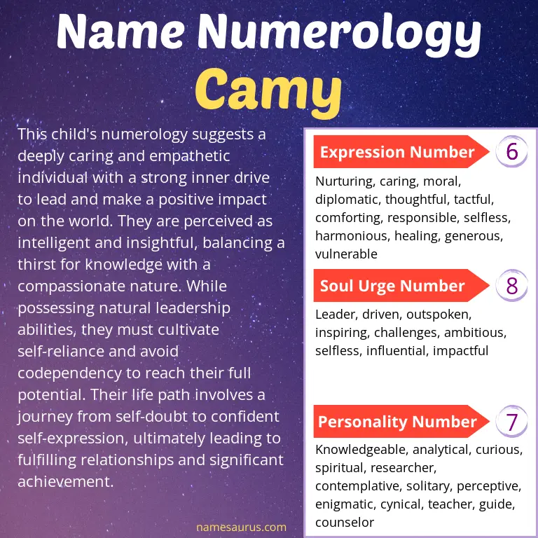 numerology of the name camy.