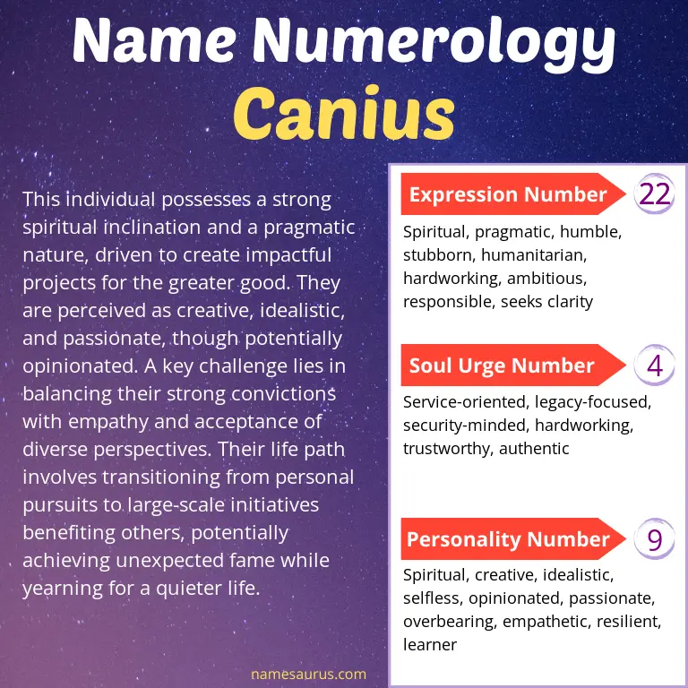 numerology of the name canius.