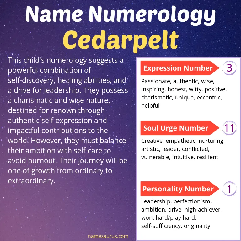 numerology of the name cedarpelt.
