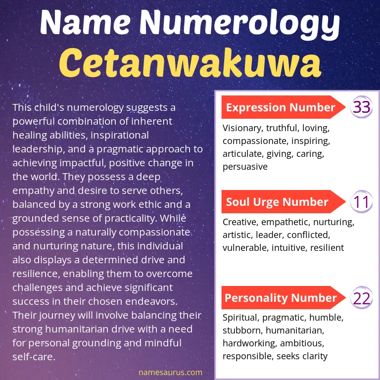 numerology of the name cetanwakuwa.