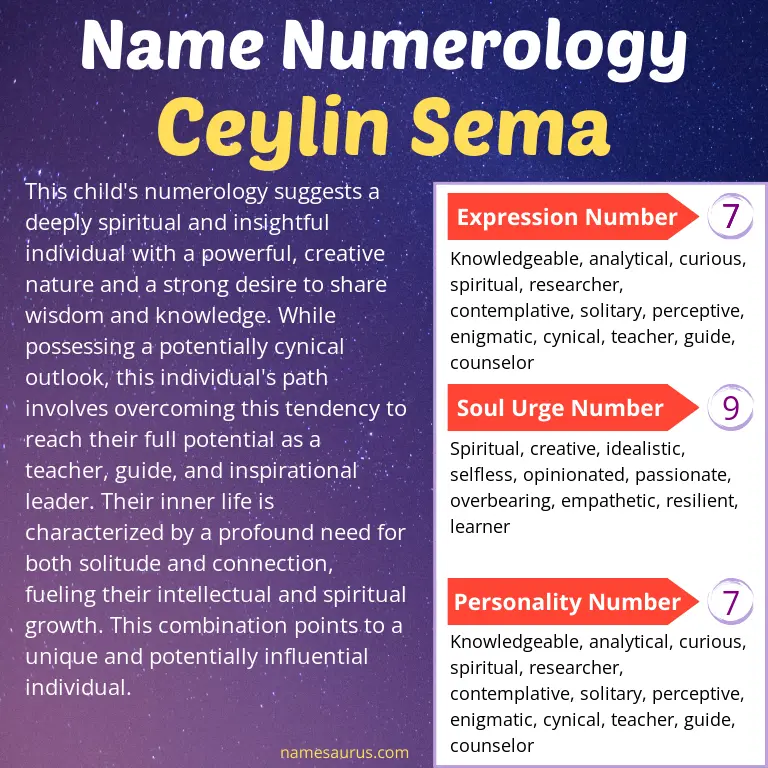 numerology of the name ceylin sema.