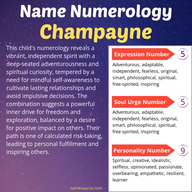 numerology of the name champayne.