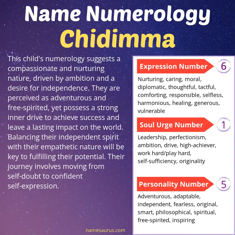 numerology of the name chidimma.