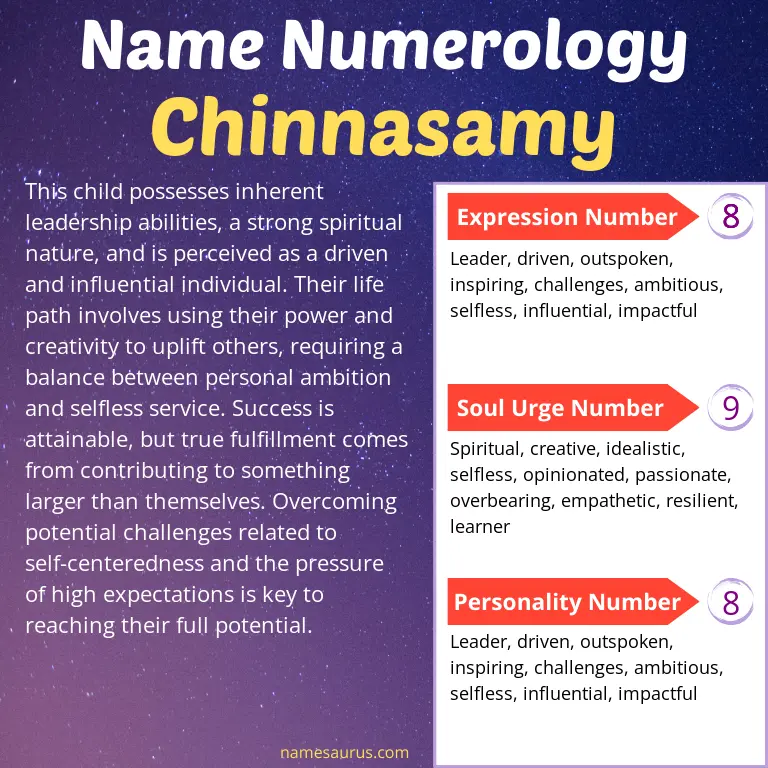 numerology of the name chinnasamy.