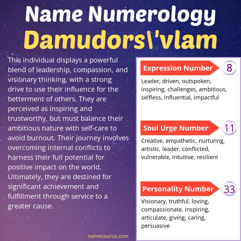 numerology of the name damudors'vlam.