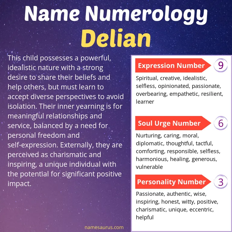 numerology of the name delian.