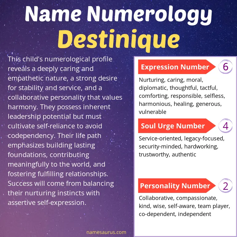 numerology of the name destinique.