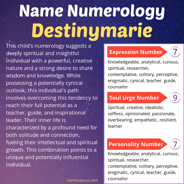 numerology of the name destinymarie.