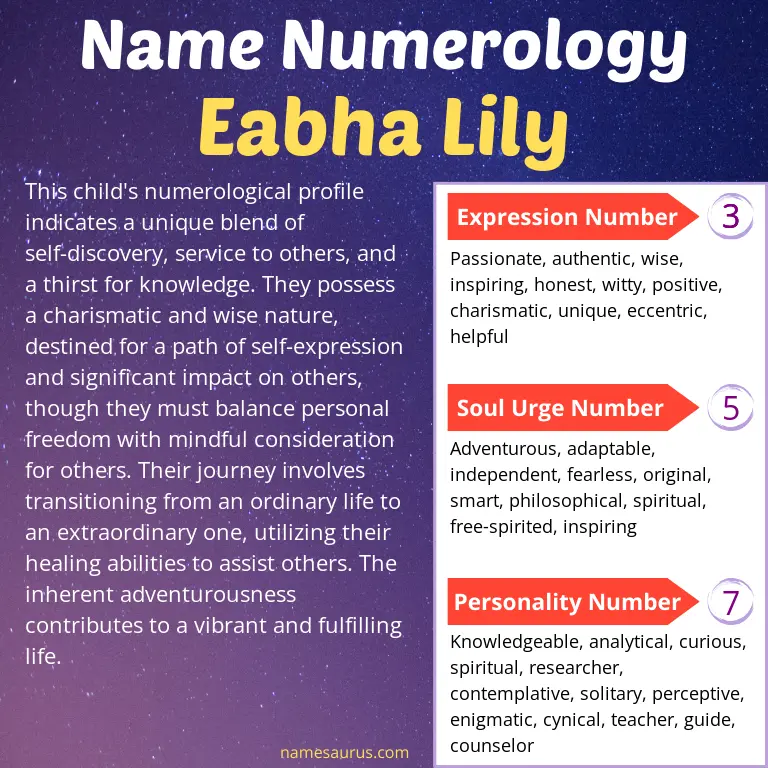 numerology of the name eabha lily.