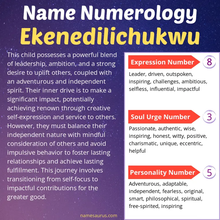 numerology of the name ekenedilichukwu.