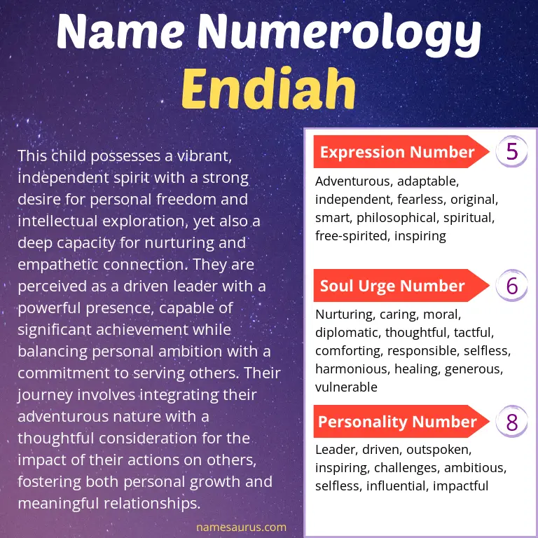 numerology of the name endiah.