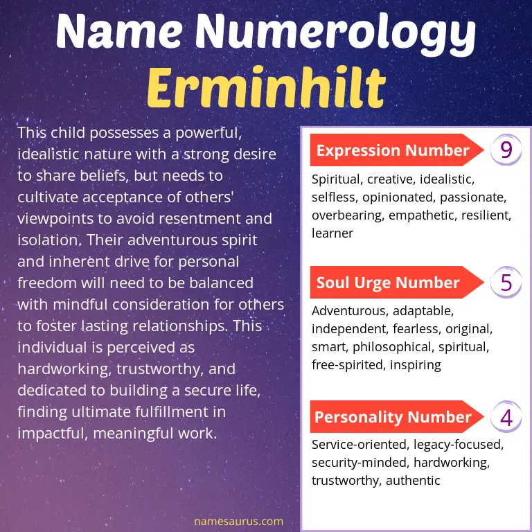numerology of the name erminhilt.