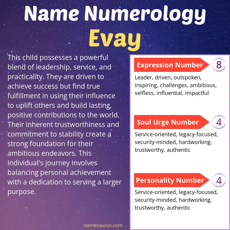 numerology of the name evay.