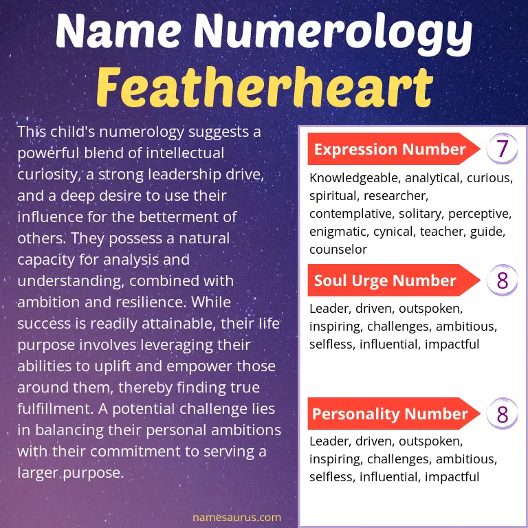 numerology of the name featherheart.