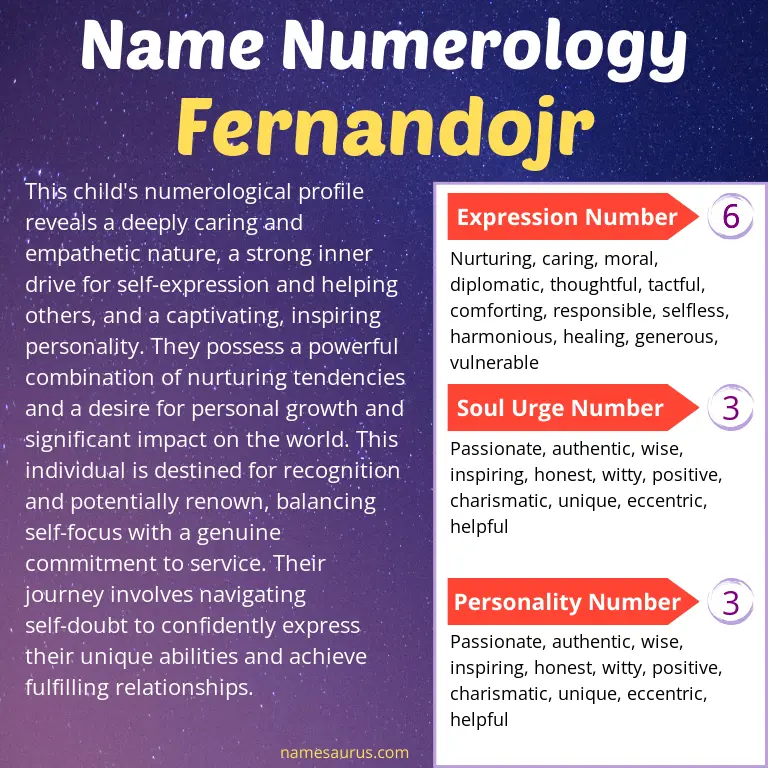 numerology of the name fernandojr.