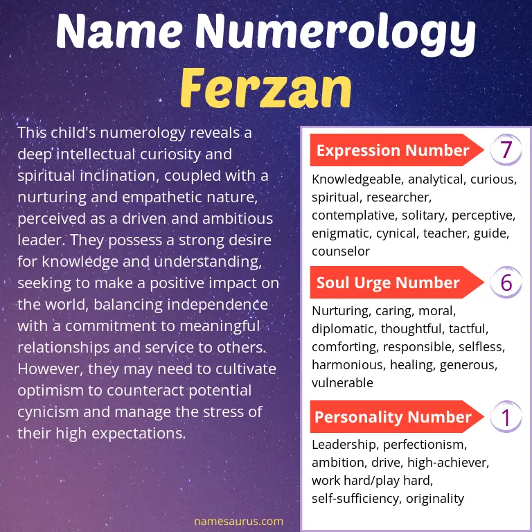 numerology of the name ferzan.