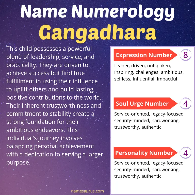 numerology of the name gangadhara.