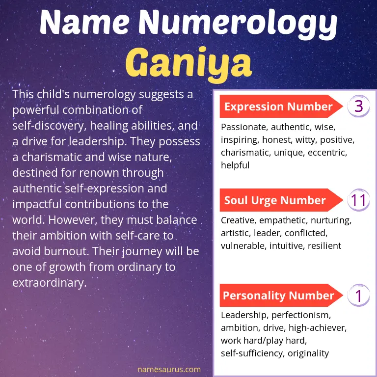 numerology of the name ganiya.