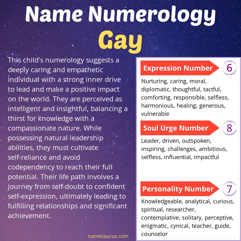 numerology of the name gay.