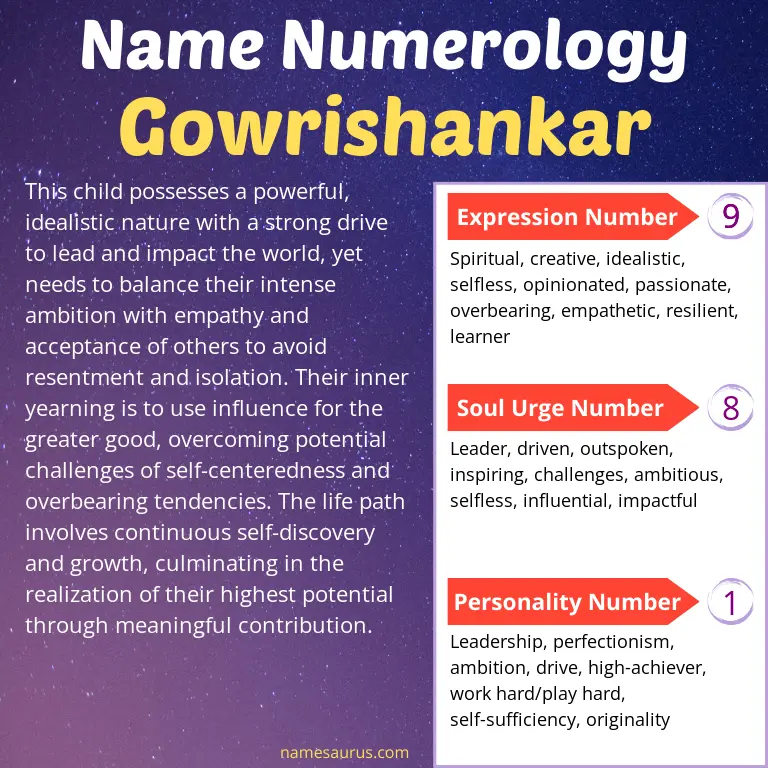 numerology of the name gowrishankar.