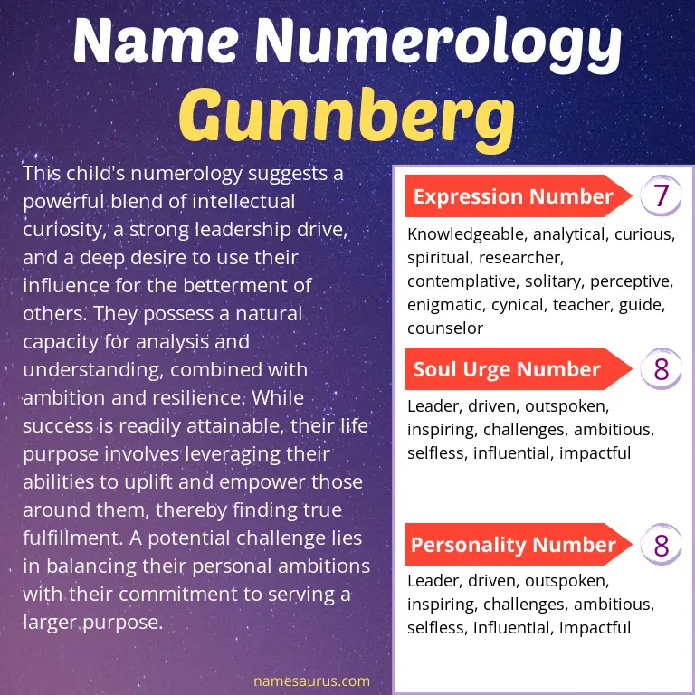 numerology of the name gunnberg.