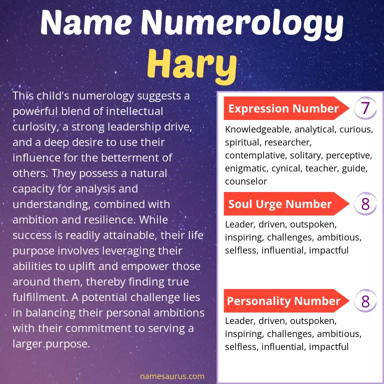 numerology of the name hary.