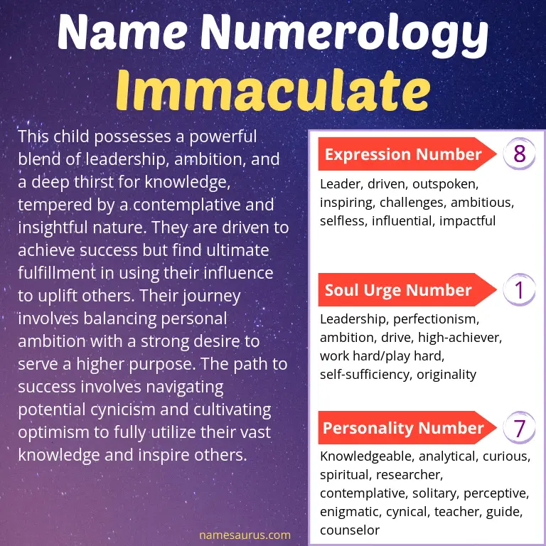 numerology of the name immaculate.