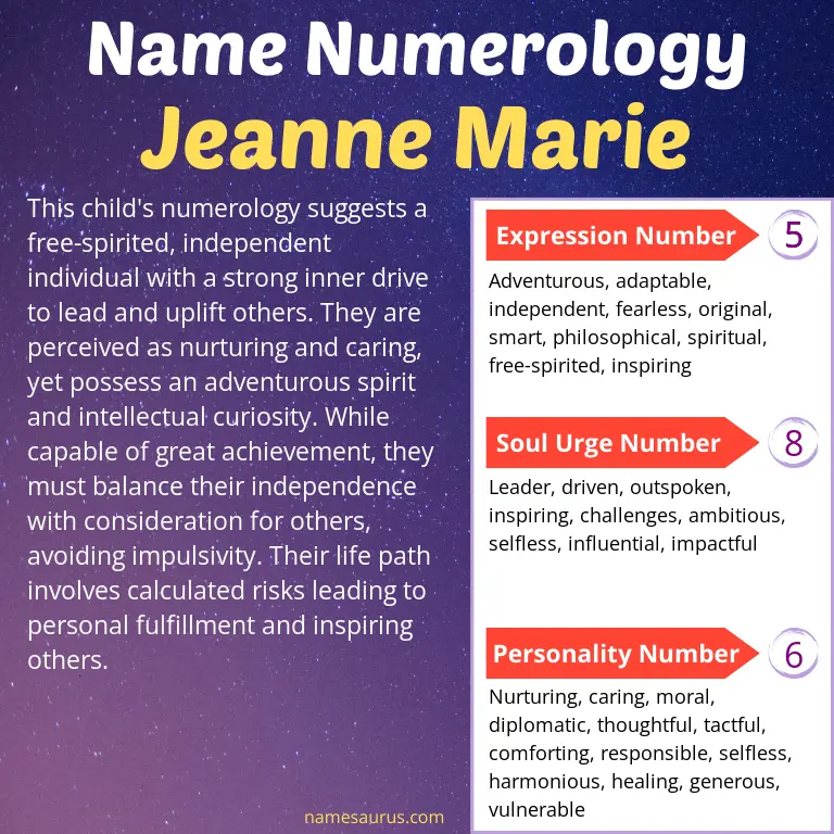 numerology of the name jeanne marie.