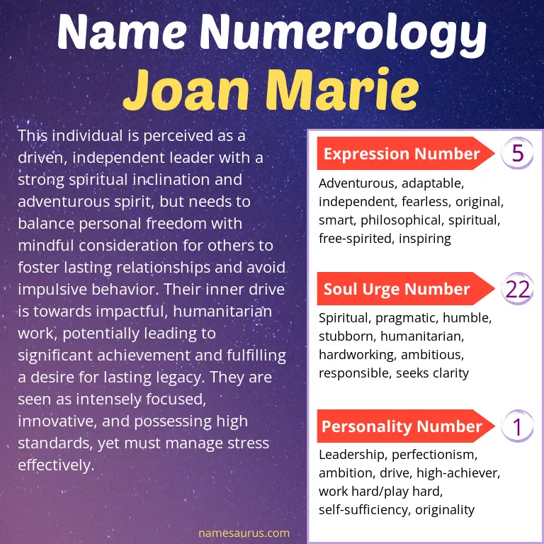 numerology of the name joan marie.