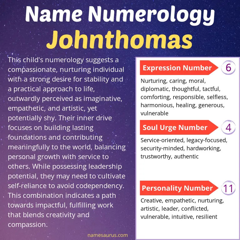 numerology of the name johnthomas.