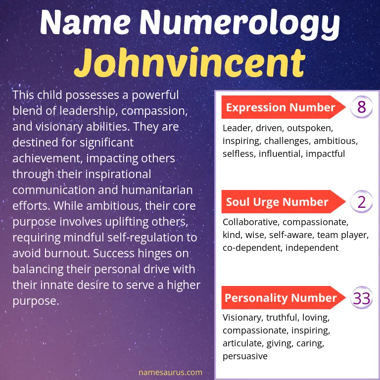 numerology of the name johnvincent.