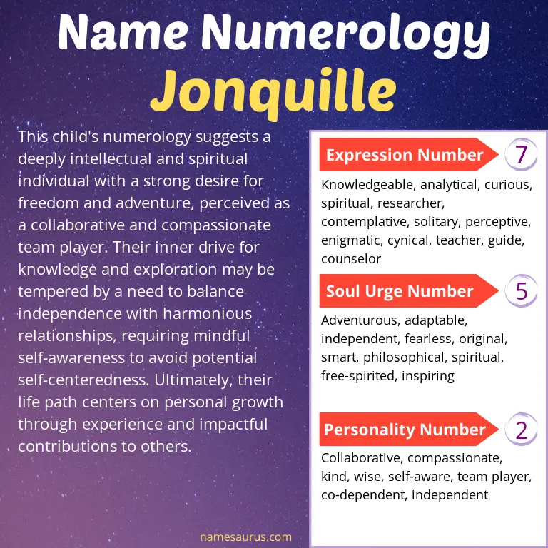 numerology of the name jonquille.