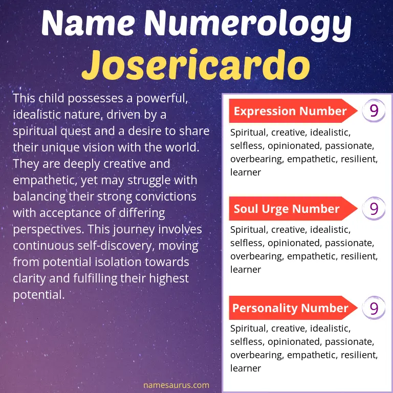 numerology of the name josericardo.