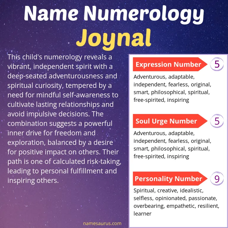 numerology of the name joynal.