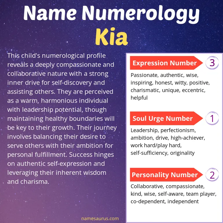 numerology of the name kia.